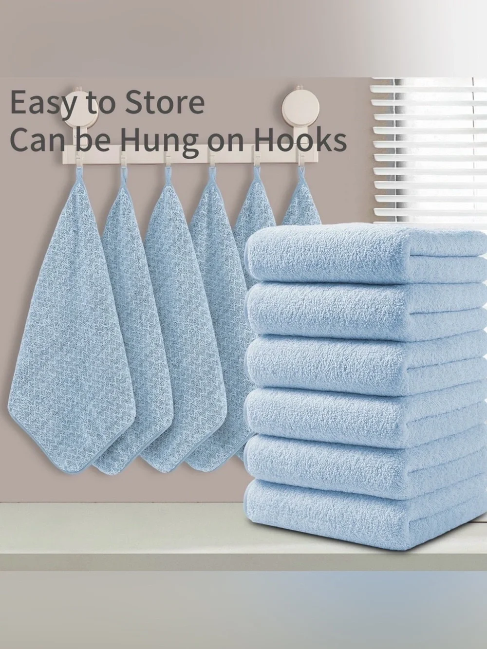 Jessy Microfiber Wash Cloths Light Blue Set of Six Hanging Loops